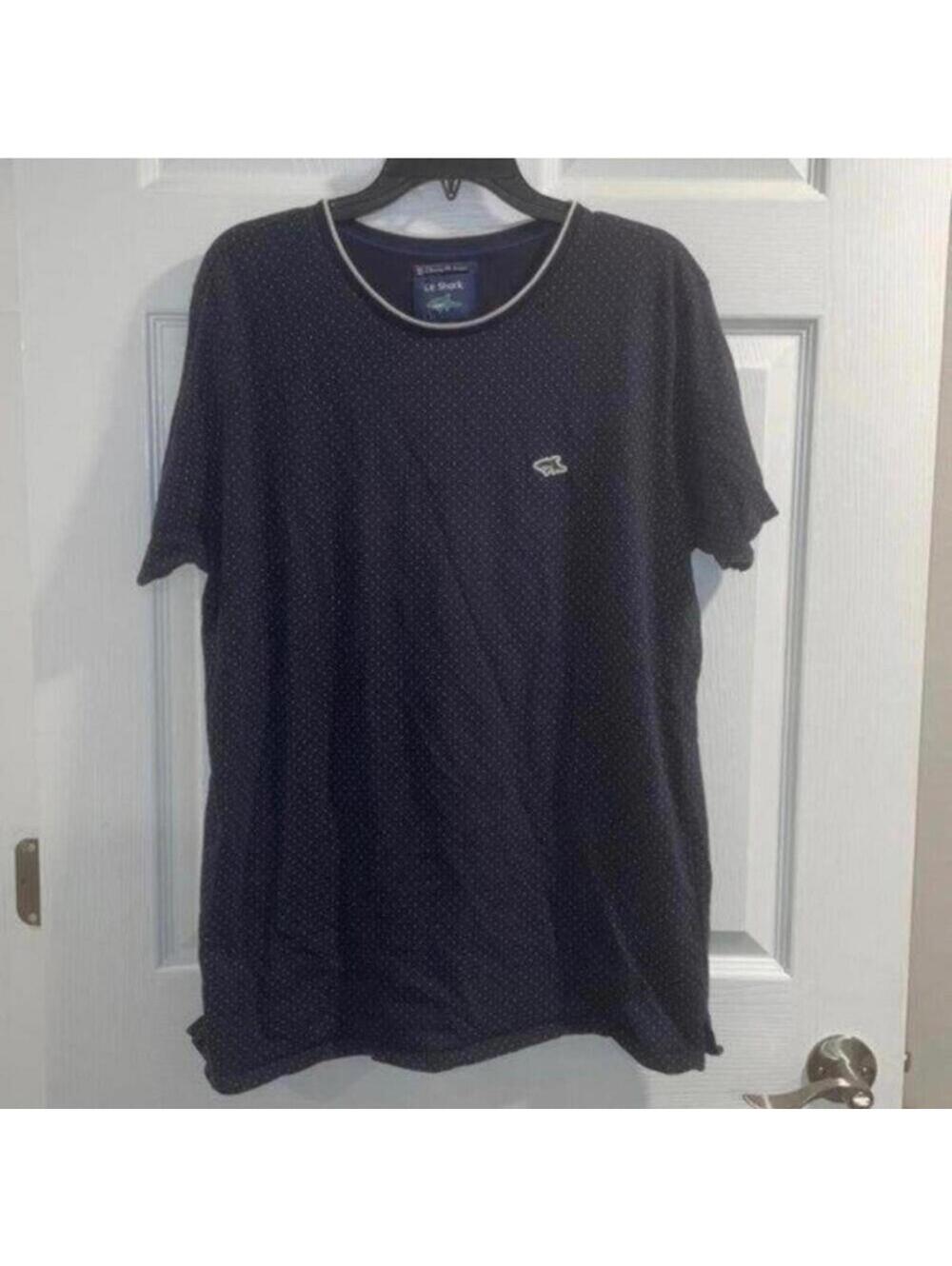 Men’s Le Shark blue and white dotted, crewneck, short sleeve shirt, casual